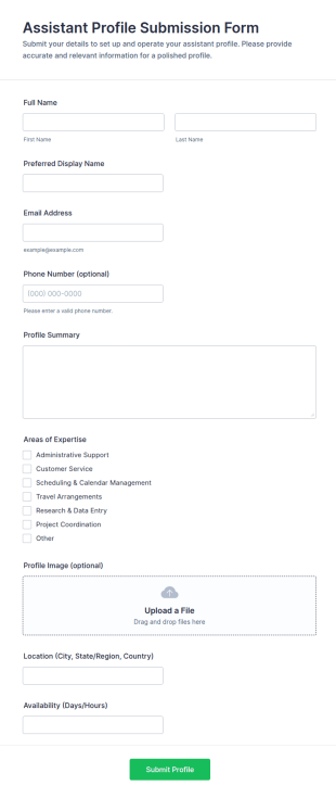 Assistant Profile Submission Form Template