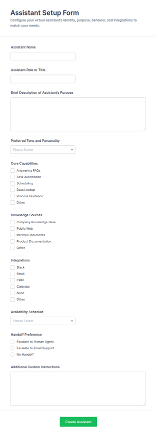 Assistant Setup Form Template