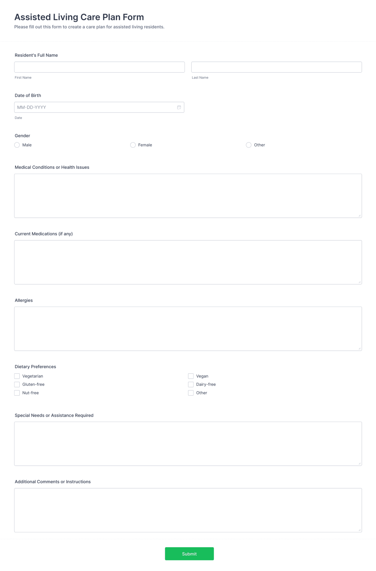 Assisted Living Care Plan Form Template Jotform Assisted Living Care Plan Form Template Jotform