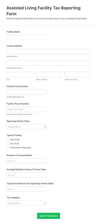 Assisted Living Facility Tax Reporting Form Template