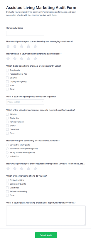 Assisted Living Marketing Audit Form Template