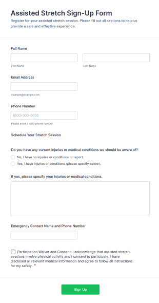 Assisted Stretch Sign Up Form Template