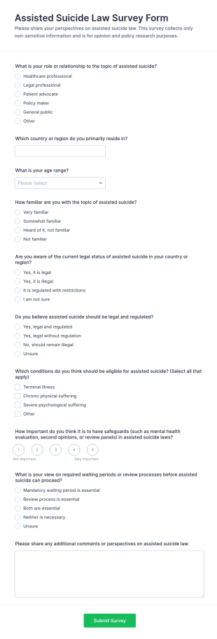 Assisted Suicide Law Survey Form Template