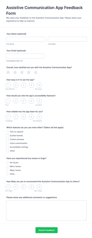 Assistive Communication App Feedback Form Template