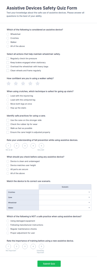 Assistive Devices Safety Quiz Form Template