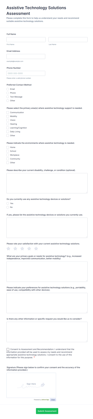 Assistive Technology Solutions Assessment Form Template