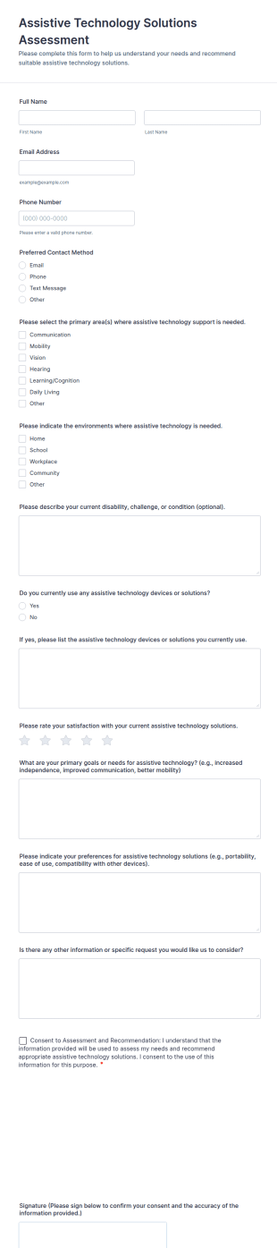 Assistive Technology Solutions Assessment Form Template