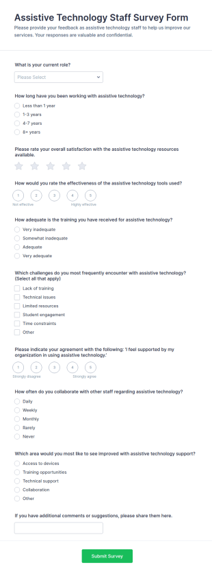 Assistive Technology Staff Survey Form Template