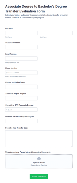 Associate Degree To Bachelor’s Degree Transfer Evaluation Form Template