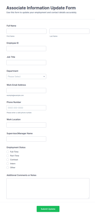 Associate Information Update Form Template