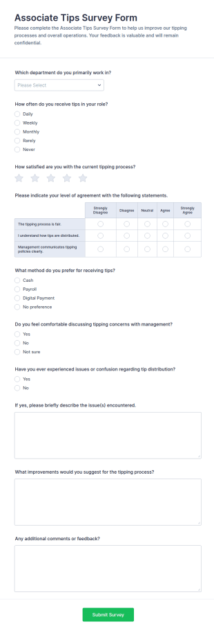 Associate Tips Survey Form Template
