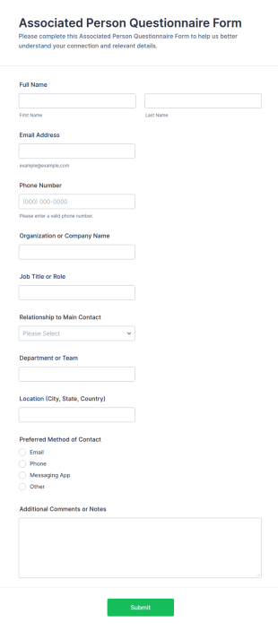 Associated Person Questionnaire Form Template