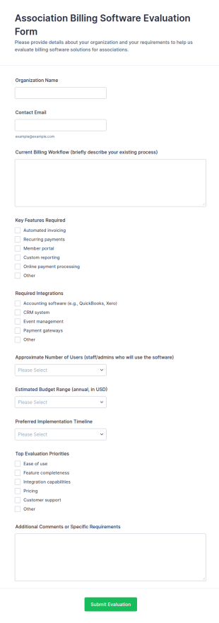 Association Billing Software Evaluation Form Template