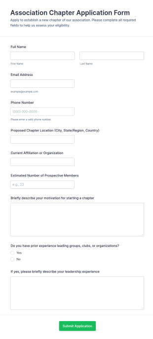 Association Chapter Application Form Template