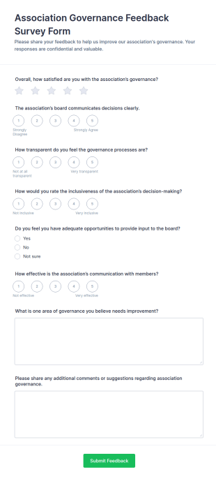 Association Governance Feedback Survey Form Template