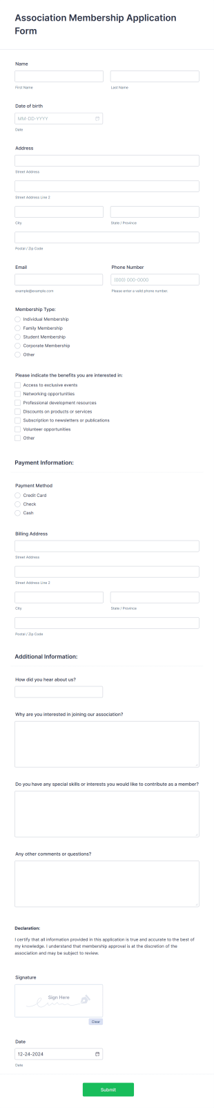 Association Membership Application Form Template