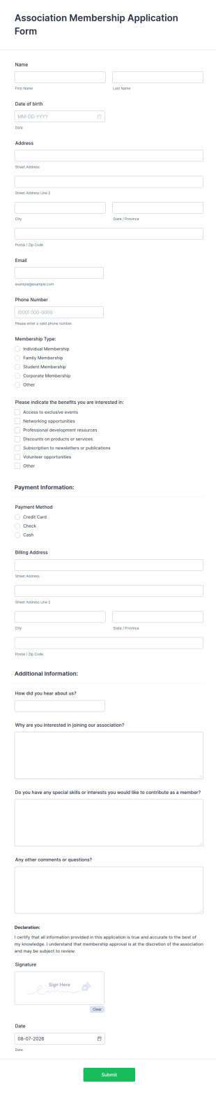 Association Membership Application Form Template