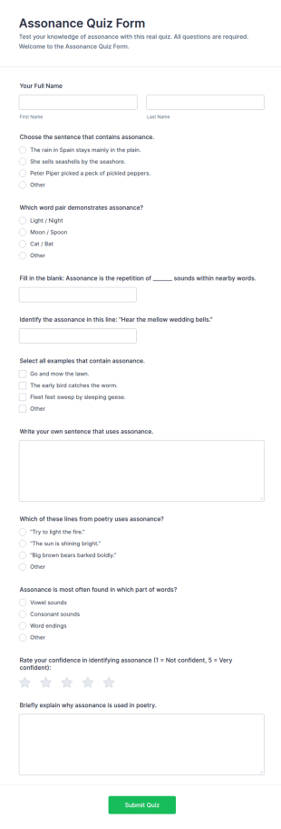 Assonance Quiz Form Template