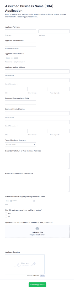 Assumed Business Name (DBA) Application Form Template