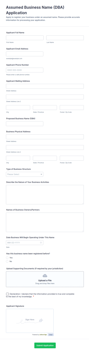 Assumed Business Name (DBA) Application Form Template