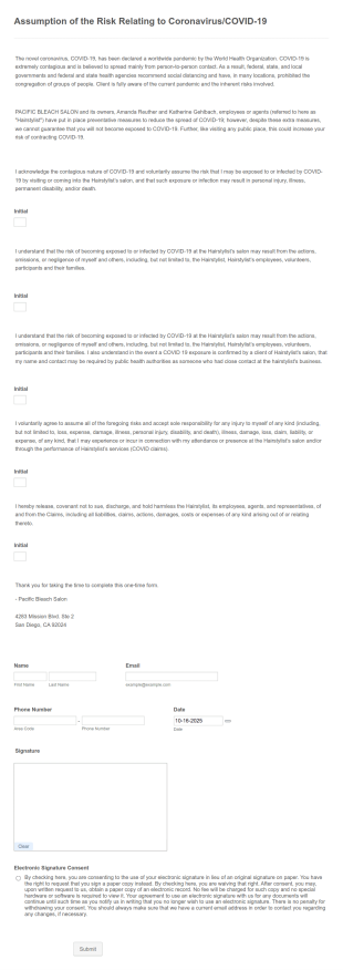 Assumption Of Risk Form Template