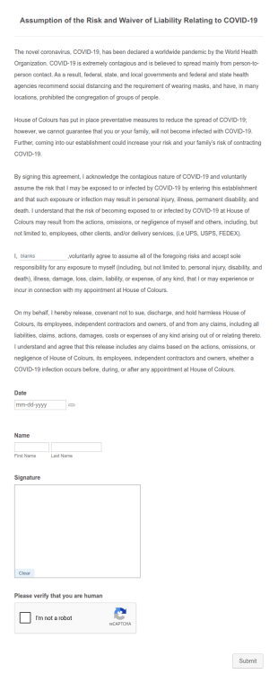 House Of Colours Consent Form Template