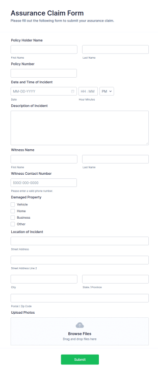 Assurance Claim Form Template