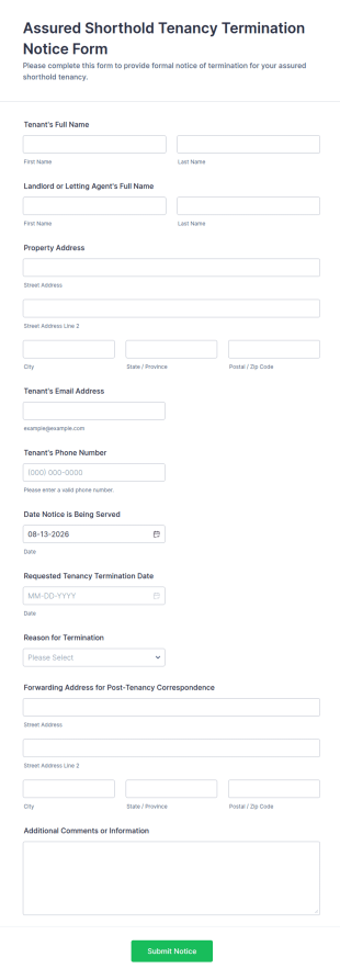 Assured Shorthold Tenancy Termination Notice Form Template
