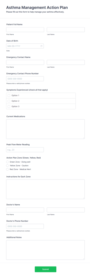 Asthma Management Action Plan Form Template