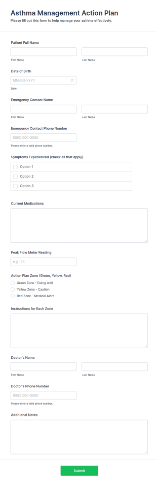 Asthma Management Action Plan Form Template