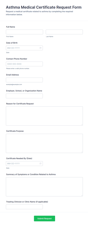 Asthma Medical Certificate Request Form Template