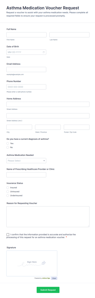 Asthma Medication Voucher Request Form Template