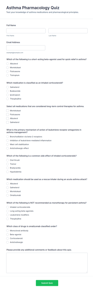 Asthma Pharmacology Quiz Form Template