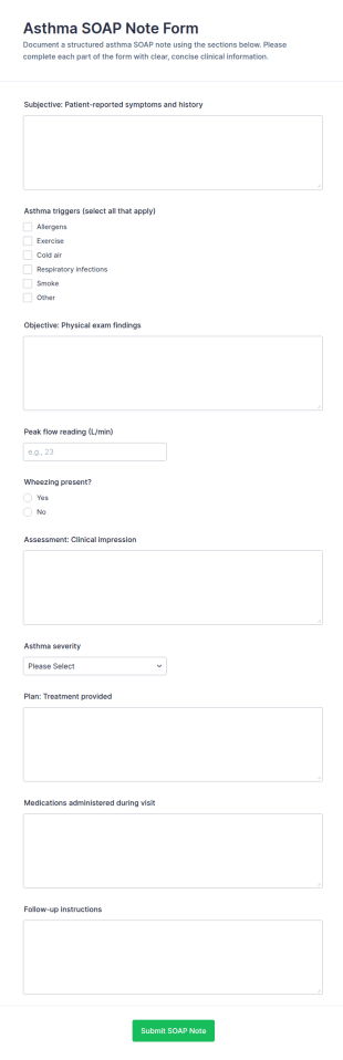 Asthma SOAP Note Form Template
