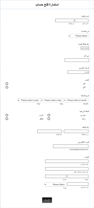 استمارة فتح حساب Form Template