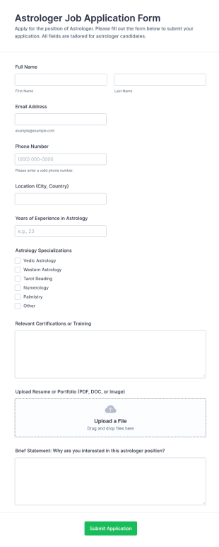 Astrologer Job Application Form Template