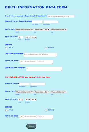 Astrologyhoroscope Site Data Form Template
