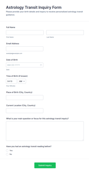 Astrology Transit Inquiry Form Template