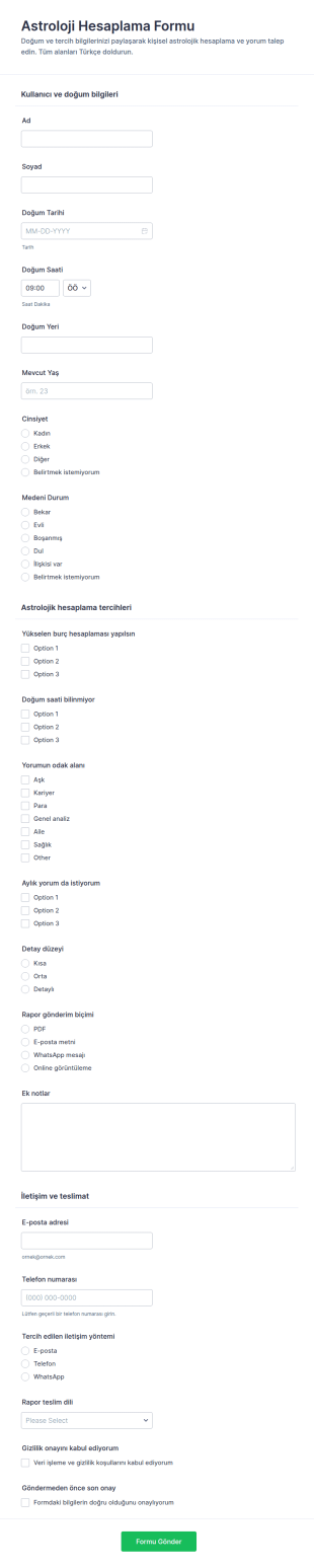 Astroloji Hesaplama Form Şablonu