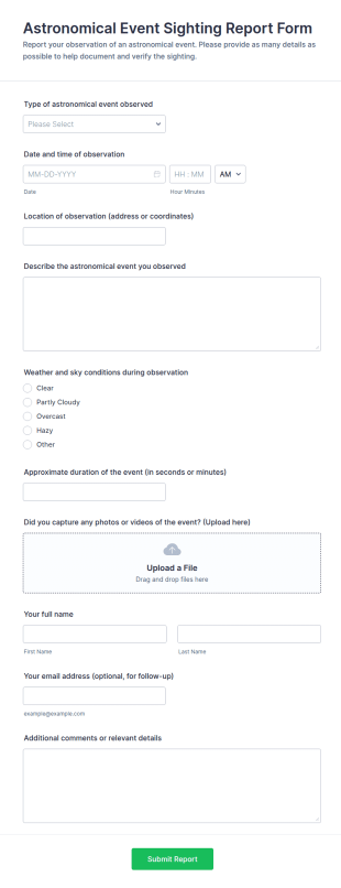 Astronomical Event Sighting Report Form Template