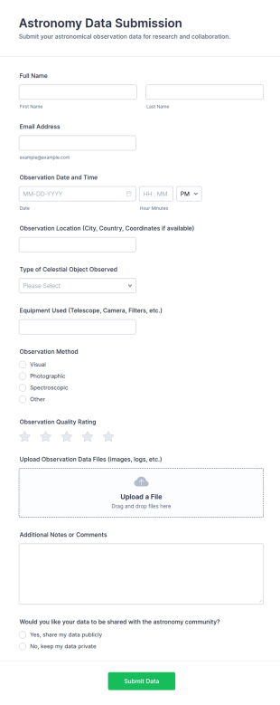Astronomy Data Submission Form Template