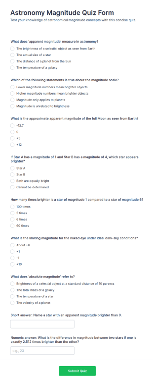 Astronomy Magnitude Quiz Form Template