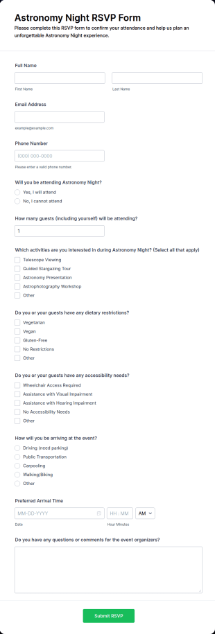 Astronomy Night RSVP Form Template