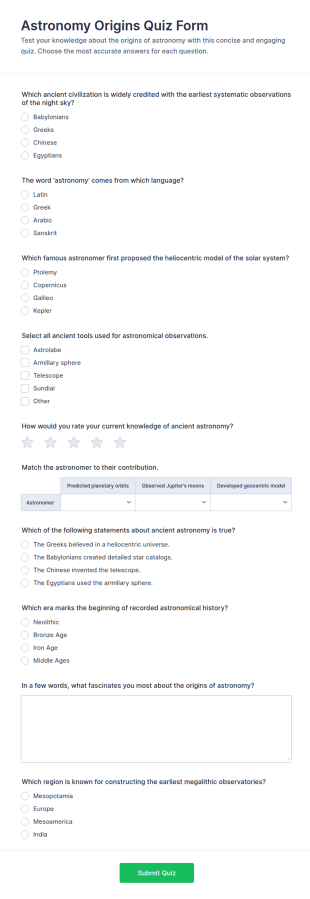 Astronomy Origins Quiz Form Template