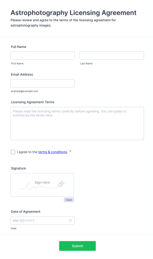 Astrophotography Licensing Agreement Form Template