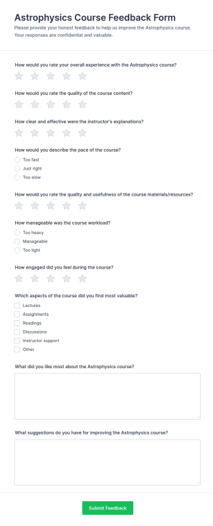 Astrophysics Course Feedback Form Template