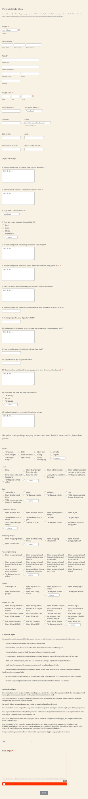 Intake Klien Terapi Pijat Form Template