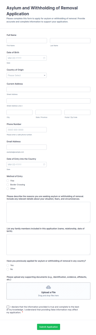 Asylum And Withholding Of Removal Application Form Template