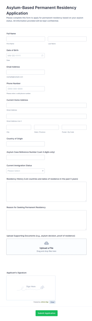 Asylum Based Permanent Residency Application Form Template