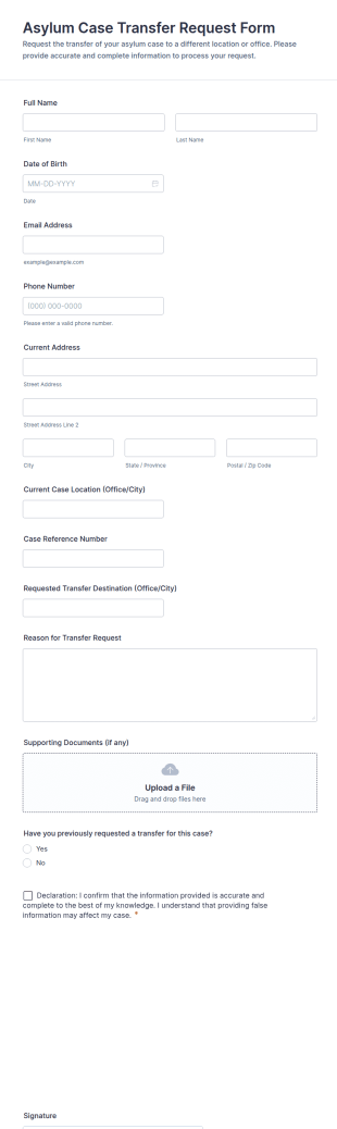 Asylum Case Transfer Request Form Template